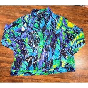 Abstract multi colored button shirt/ jacket size 1X.  Fun shimmery night out.